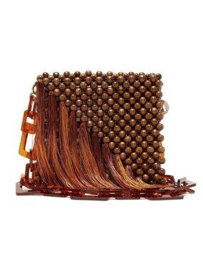 Rosantica Milano Eddie Beaded Wood Shoulder Bag in Brown